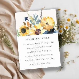 Yellow Navy Sunflower Floral Wedding Wishing Well Enclosure Card