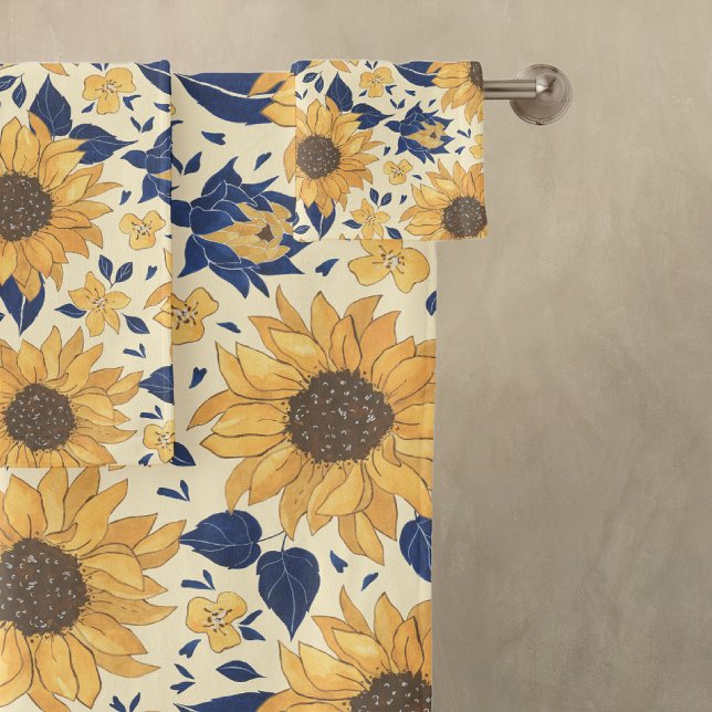 Yellow & Navy Sunflowers Bath Towel Set (Creator Uploaded)