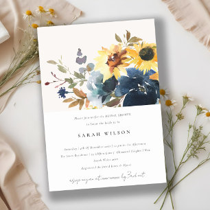 Yellow Navy Sunflowers Floral Bridal Shower Invitation