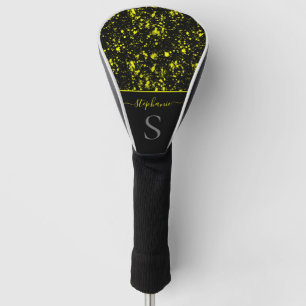 Yellow Neon Paint Splatter Monogram Retro Golf Head Cover