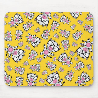 Yellow nerd cow pattern mouse pad