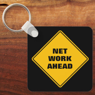 Yellow net work ahead personalised road sign key ring