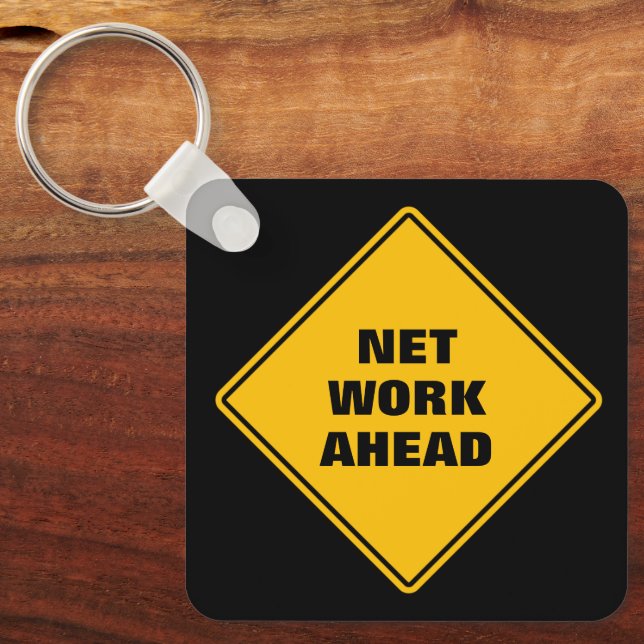 Yellow net work ahead personalised road sign key ring (Front)
