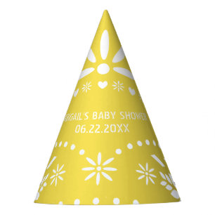 Yellow neutral gender papel picado baby shower party hat