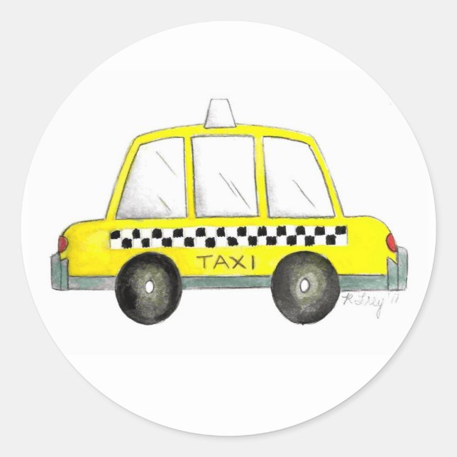 Yellow New York City NYC Taxi Chequered Cab Cabbie Classic Round Sticker (Front)