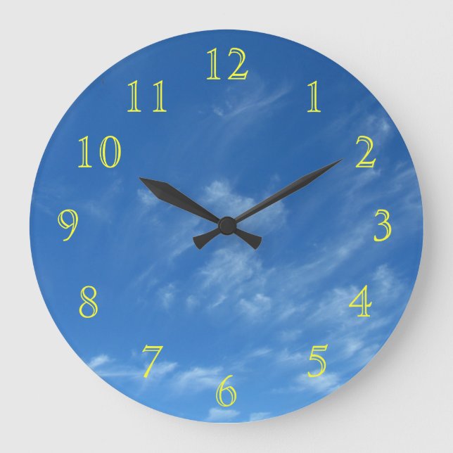 Yellow Numbers on Blue Sky Large Clock (Front)