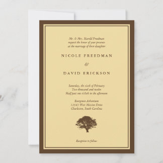 Yellow oak tree brown simple wedding invitation