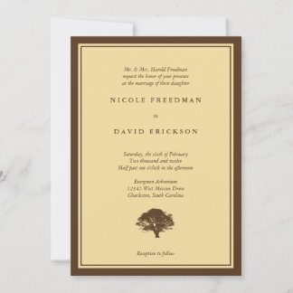 Yellow oak tree brown simple wedding invitation