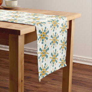 Yellow ochre and grey blue dotted stars on white short table runner