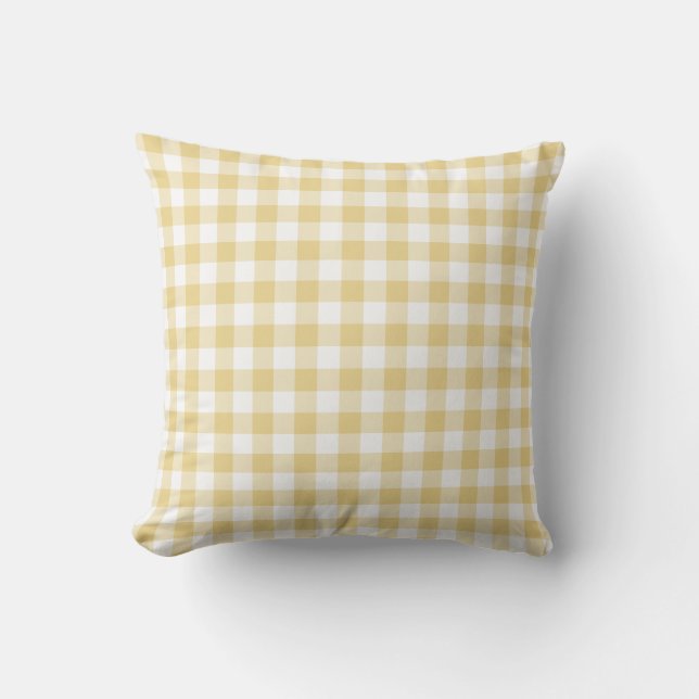 Yellow Ochre and White Gingham Pattern Chequered Cushion (Front)