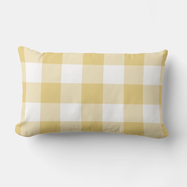 Yellow Ochre and White Gingham Pattern Lumbar Cushion (Front)
