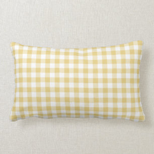 Yellow Ochre and White Gingham Pattern Lumbar Cushion
