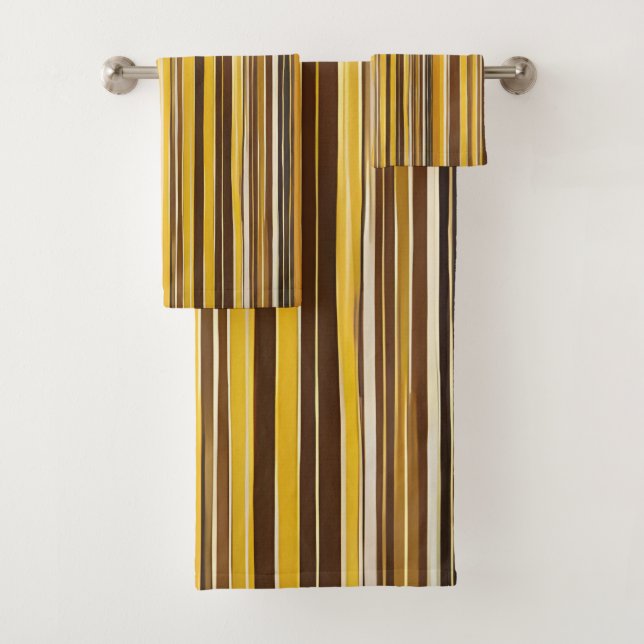 Yellow, Ochre, Brown stripes Bath Towel Set (Insitu)