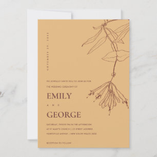 YELLOW OCHRE LINE DRAWING FLORAL WEDDING INVITE