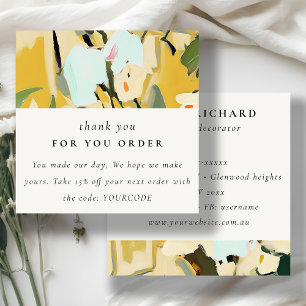 Yellow Ochre Painted Floral Thank You For Order Square Business Card
