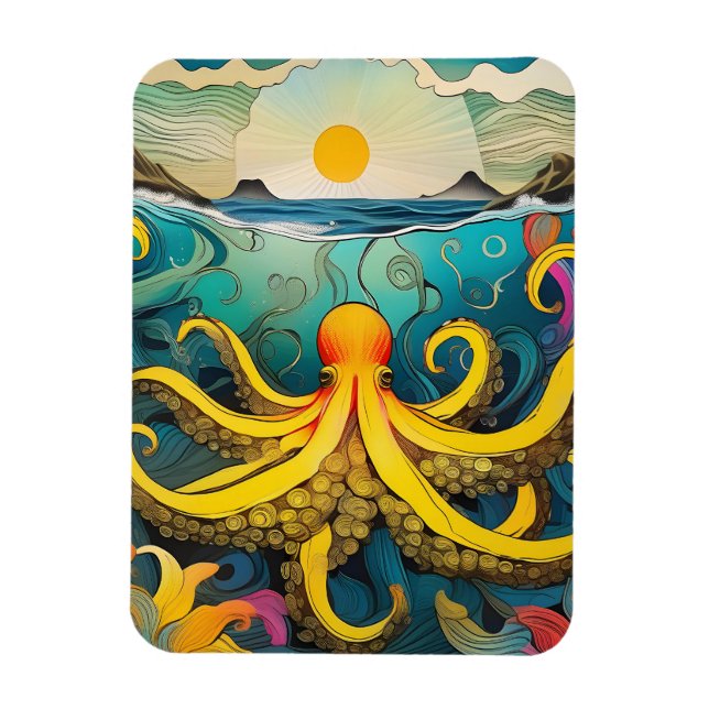 Yellow Octopus Magnet (Vertical)