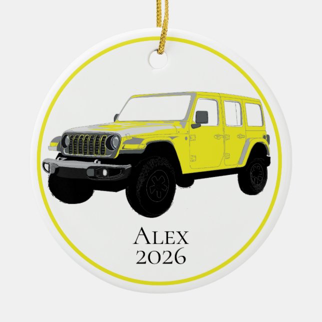 Yellow Off-Road Utility Vehicle 7 slot grille Ceramic Tree Decoration (Front)