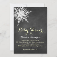 Yellow Offset Snowflake Baby Shower Chalk Invite