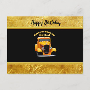 Yellow old roadster with gold black foill design postcard