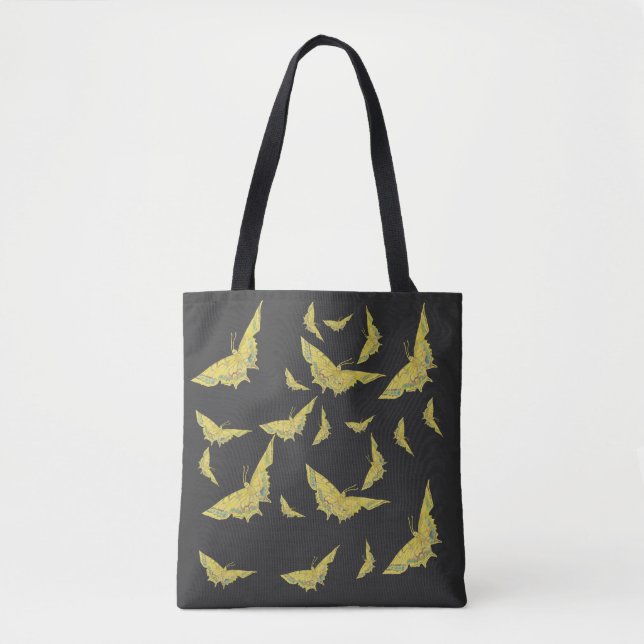 Yellow Old World Swallowtail Butterfly Black Tote Bag (Front)
