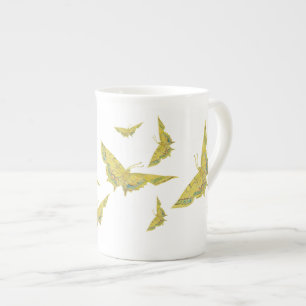 Yellow Old World Swallowtail Butterfly pattern Bone China Mug