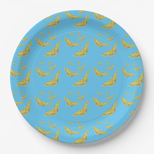 Yellow Old World Swallowtail Butterfly pattern Paper Plate (Front)