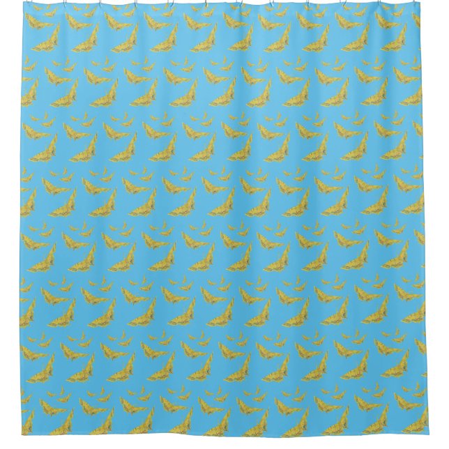 Yellow Old World Swallowtail Butterfly pattern Shower Curtain (Front)
