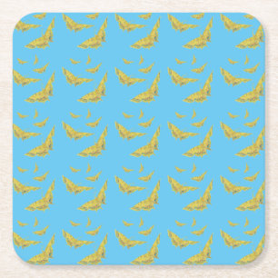 Yellow Old World Swallowtail Butterfly pattern Square Paper Coaster