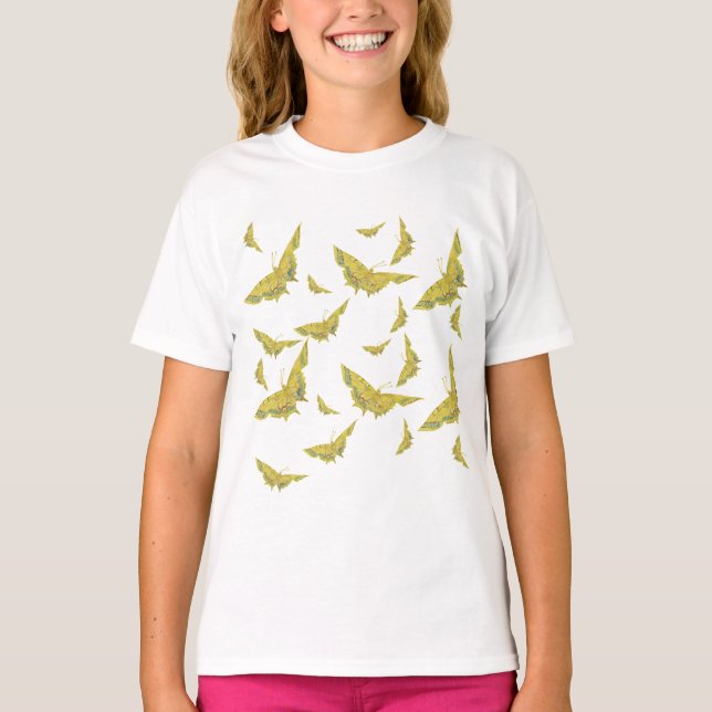 Yellow Old World Swallowtail Butterfly pattern T-Shirt (Front)