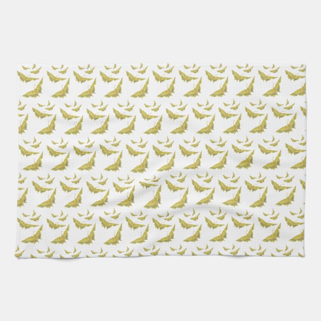 Yellow Old World Swallowtail Butterfly pattern Tea Towel (Horizontal)