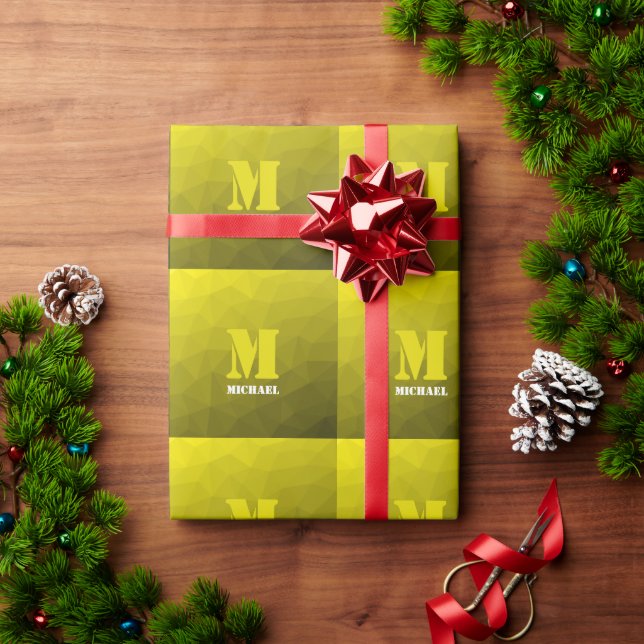 Yellow ombre geometric mesh pattern Monogram Wrapping Paper (Holiday Gift)