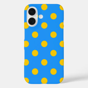 Yellow On Blue Polka Dots Pattern Design iPhone 16 Case