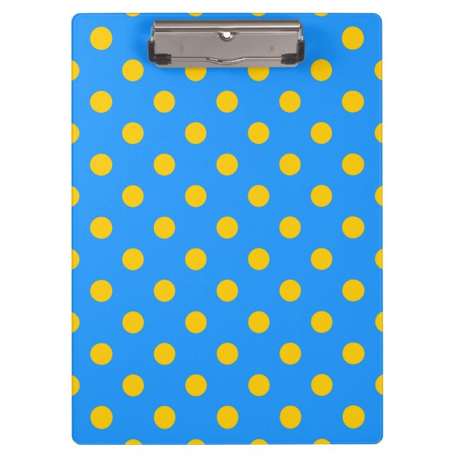 Yellow On Blue Polka Dots Pattern Design Clipboard (Front)