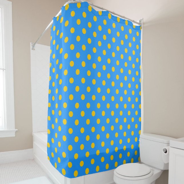Yellow On Blue Polka Dots Pattern Design Shower Curtain (Creator Uploaded)