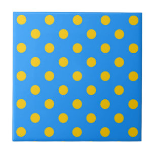 Yellow On Blue Polka Dots Pattern Design Tile