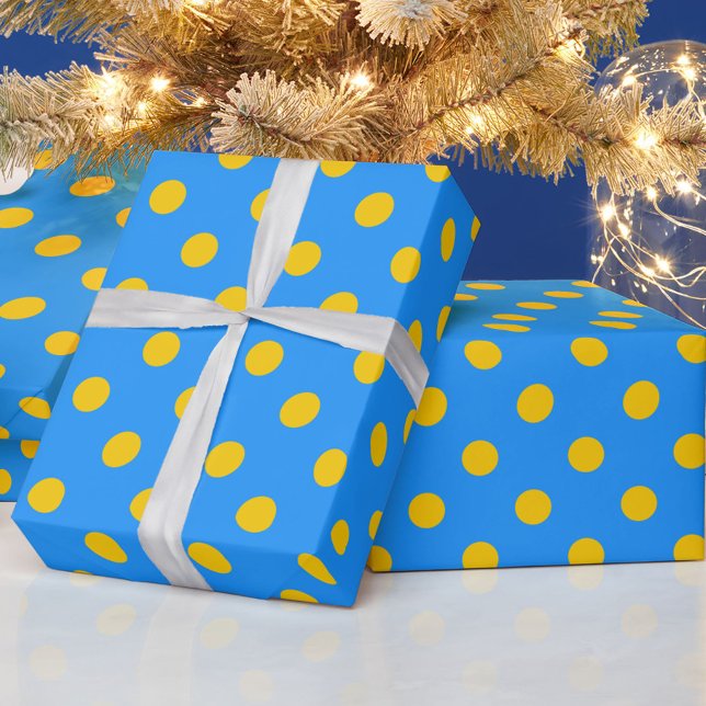 Yellow On Blue Polka Dots Pattern Design Wrapping Paper (Creator Uploaded)