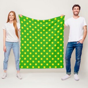 Yellow On Green Polka Dots Pattern Design Fleece Blanket