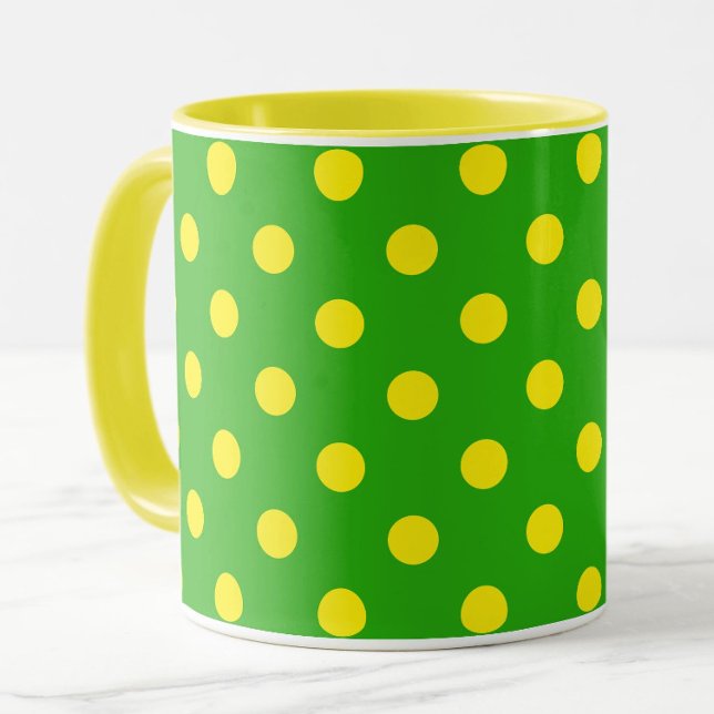 Yellow On Green Polka Dots Pattern Design  Mug (Creator Uploaded)