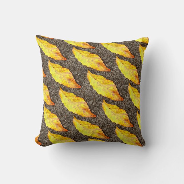 yellow on grey fall leaves solid back cushion (Front)