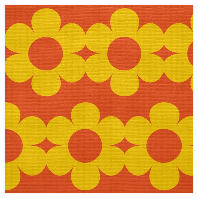 Yellow on Orange Flower stripes Retro Fabric 60s (Swatch)