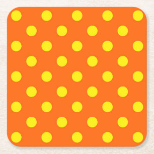 Yellow On Orange Polka Dots Pattern Design Square Paper Coaster