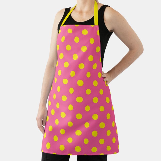 Yellow On Pink Polka Dots Pattern Design Apron (Creator Uploaded)