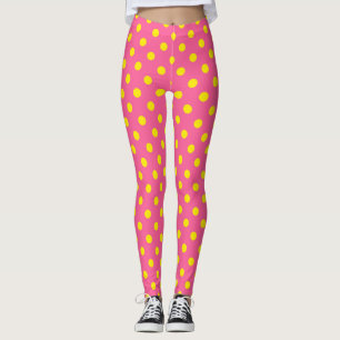 Yellow On Pink Polka Dots Pattern Design Leggings
