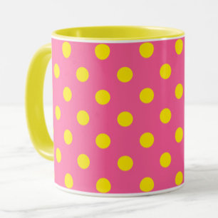 Yellow On Pink Polka Dots Pattern Design Mug