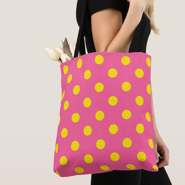 Yellow On Pink Polka Dots Pattern Design Tote Bag (Creator Uploaded)