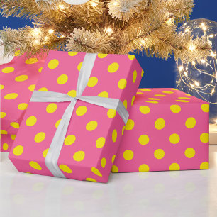 Yellow On Pink Polka Dots Pattern Design Wrapping Paper