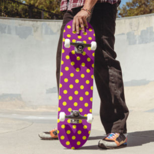 Yellow On Purple Polka Dots Pattern Design Skateboard