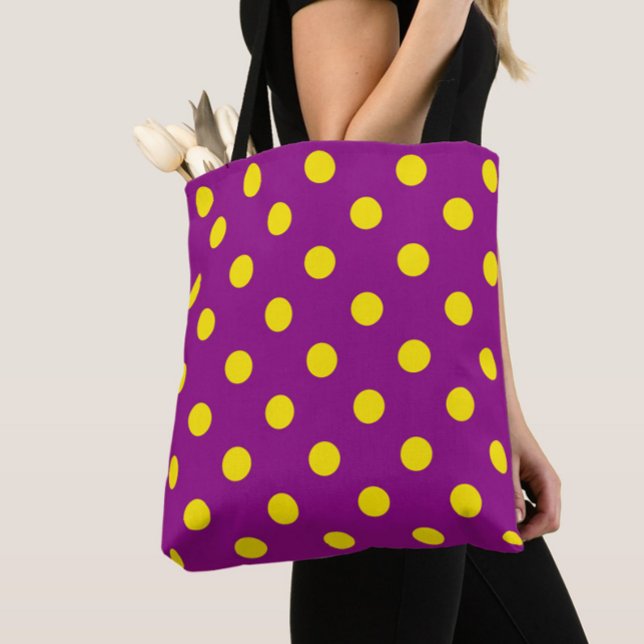 Yellow On Purple Polka Dots Pattern Design Tote Bag (Creator Uploaded)