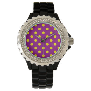 Yellow On Purple Polka Dots Pattern Design Watch
