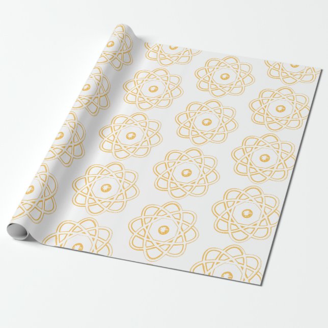 Yellow on White Atom Symbols Wrapping Paper (Unrolled)